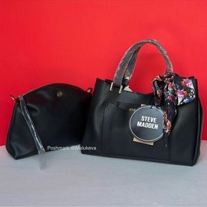 3pcs! Steve Madden Bparker Crossbody Purse Handbag color Black with Twilly scarf